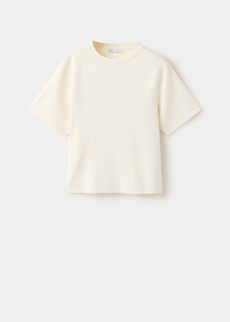 Short-sleeved fine-knit sweater — Ecru