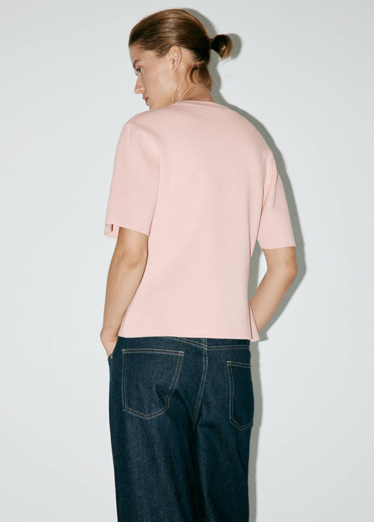 Short-sleeved fine-knit sweater — Light Pink