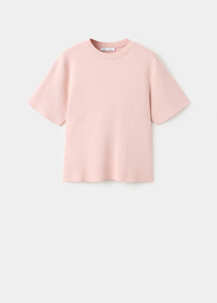 Short-sleeved fine-knit sweater — Light Pink