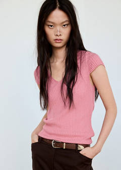 V-neck ribbed knit sweater — Strawberry 5