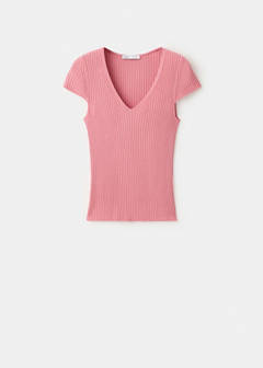 V-neck ribbed knit sweater — Strawberry 6