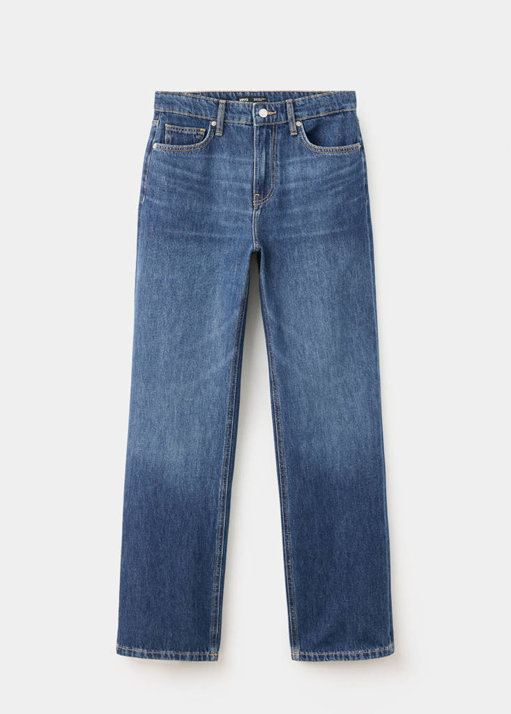 Mango Jean Matilda Droit Taille Haute In Bleu Foncé