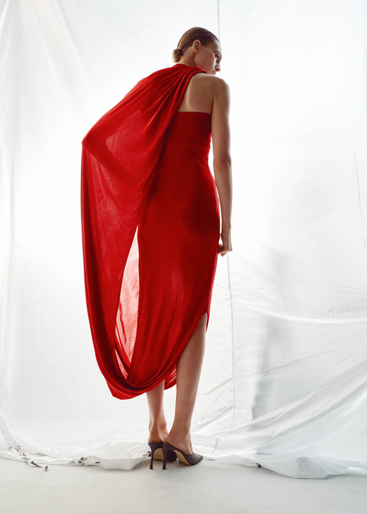 Strapless dress with layer detail — Red