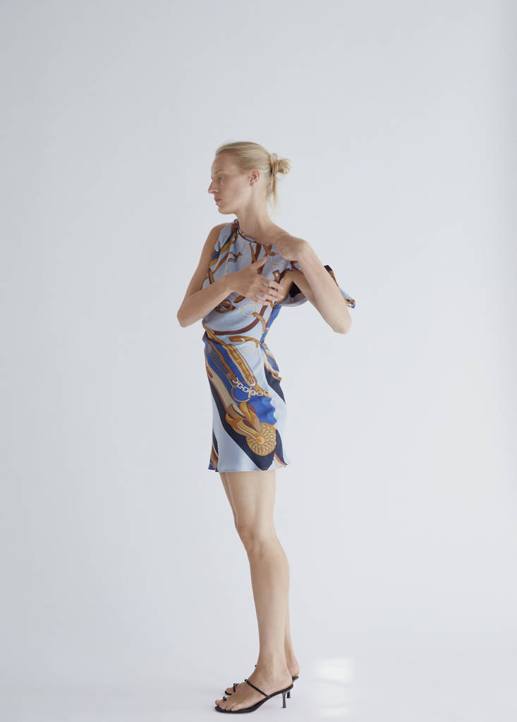 Printed asymmetrical dress — Sky Blue