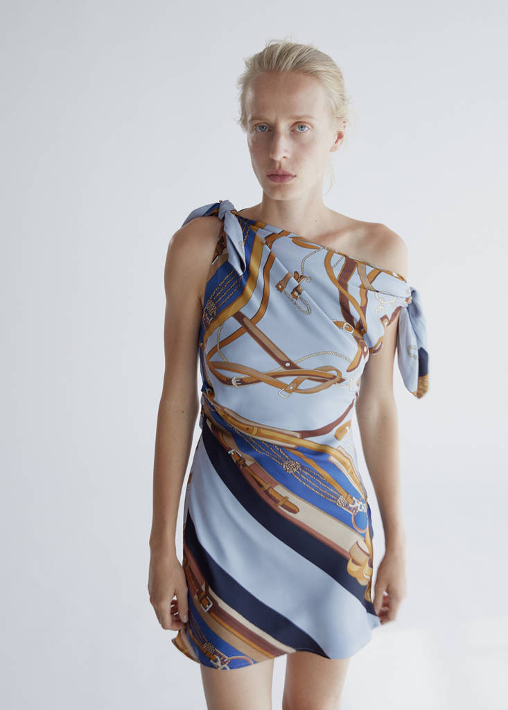 Printed asymmetrical dress — Sky Blue