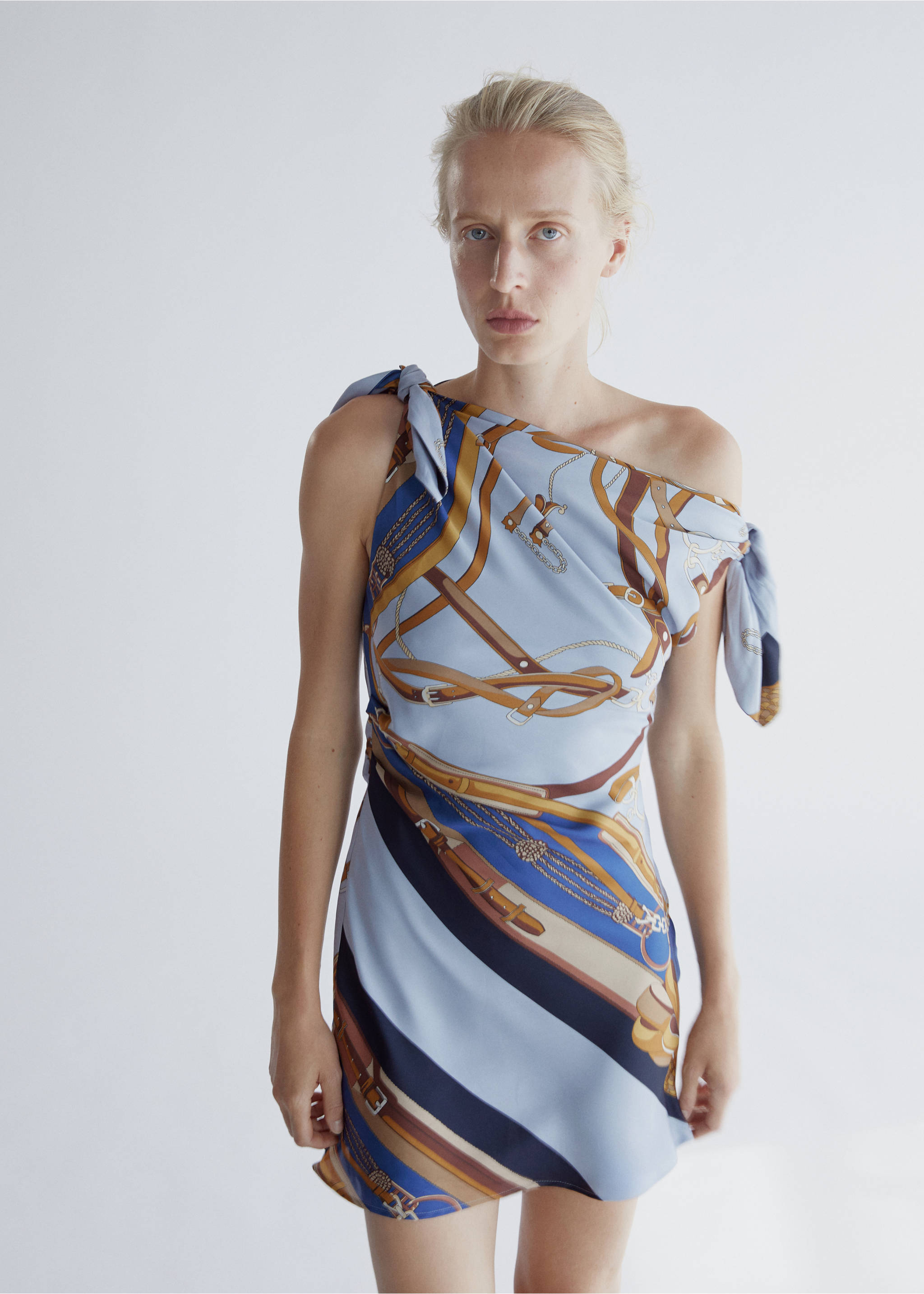 Printed asymmetrical dress - Medium plane, Sky Blue. Ref: 37024124-00.