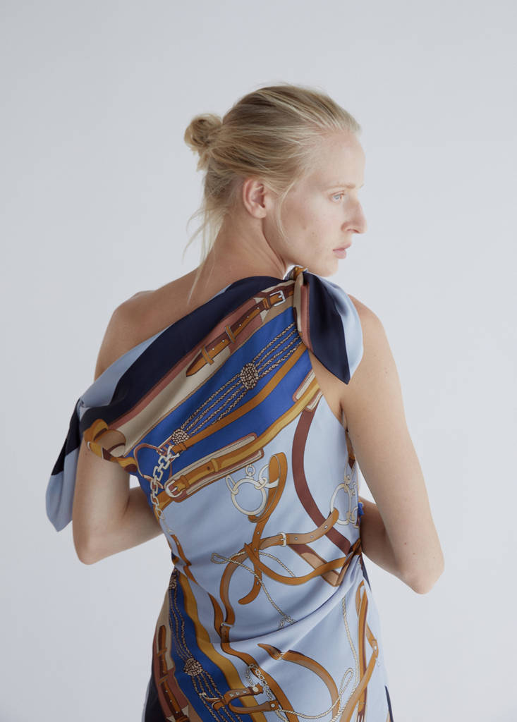 Printed asymmetrical dress — Sky Blue