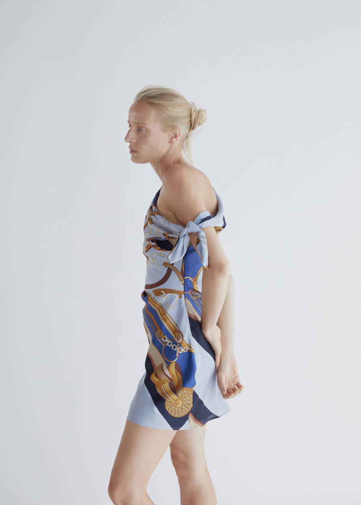 Printed asymmetrical dress — Sky Blue