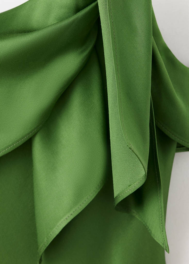 Satin dress with asymmetric ruffle — Green