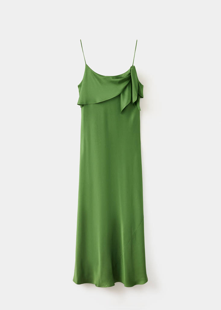 Satin dress with asymmetric ruffle — Green