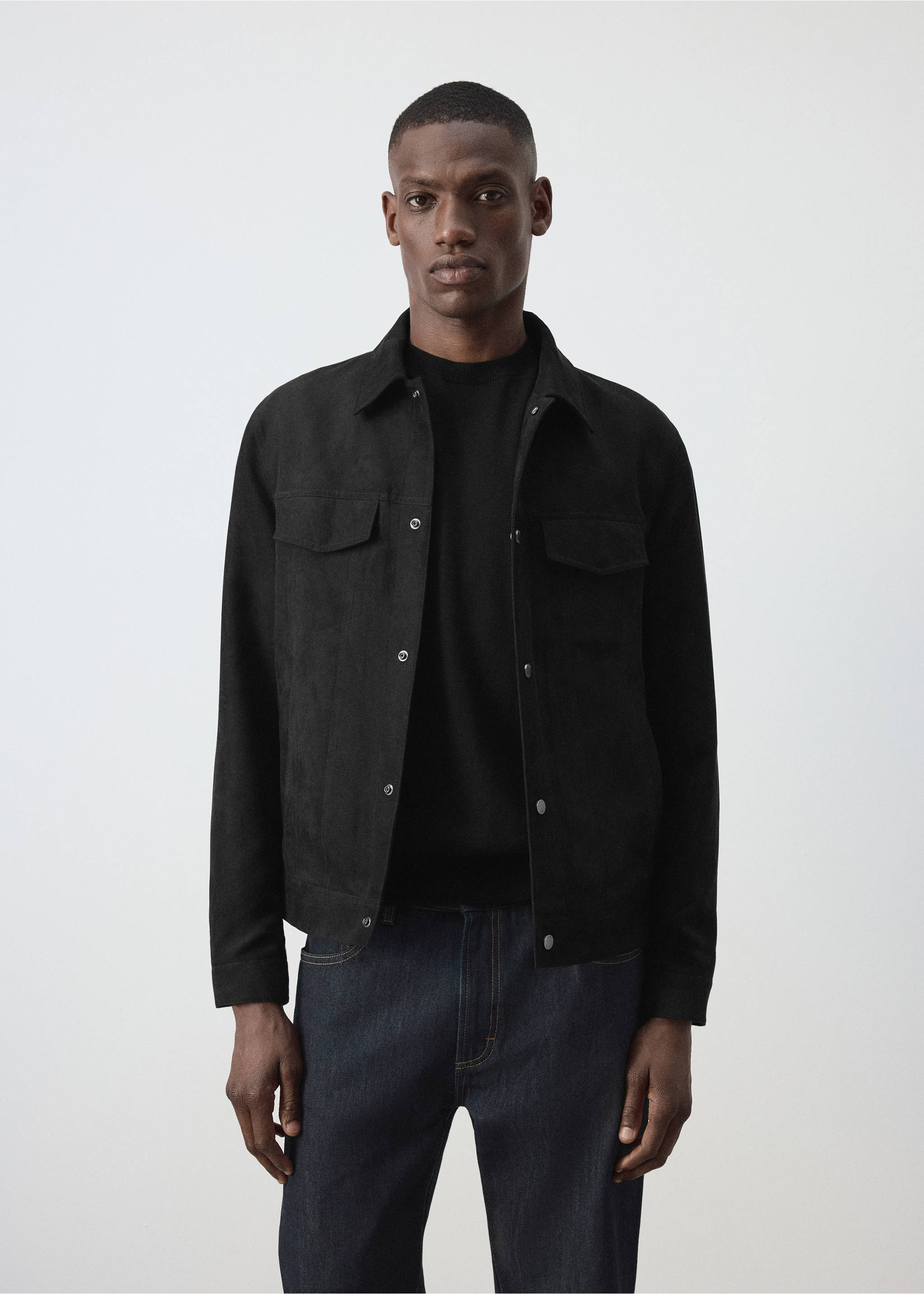 Denim jacket with a shirt-style collar - Medium plane, Black. Ref: 37024403-00.