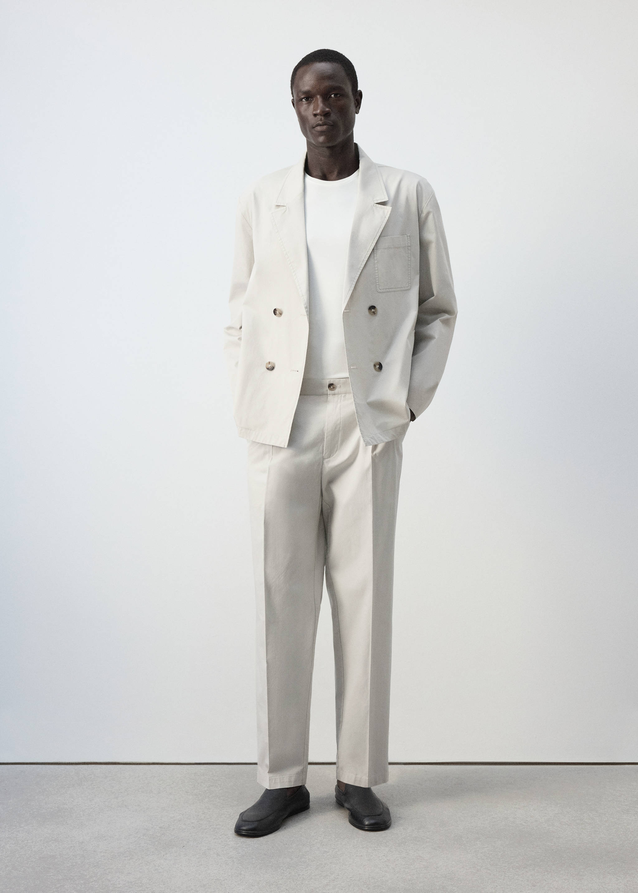 Double-breasted 100% cotton blazer - General plane