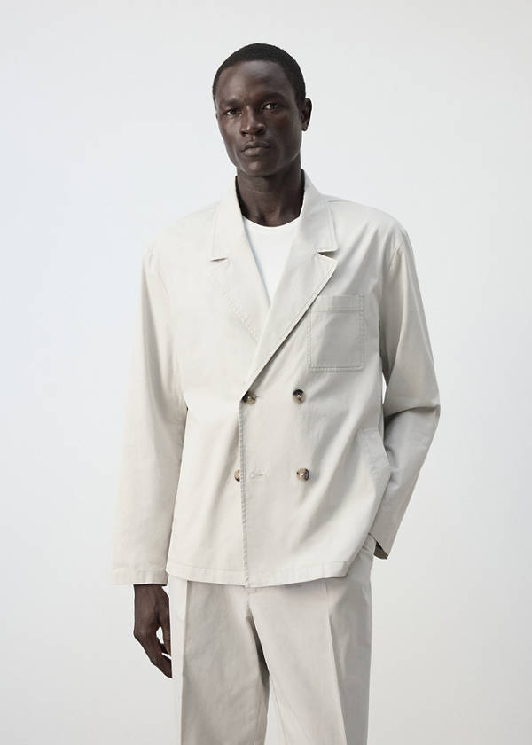 Double-breasted 100% cotton blazer — Light/Pastel Grey
