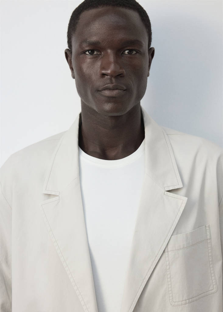 Double-breasted 100% cotton blazer - thumbnail 5