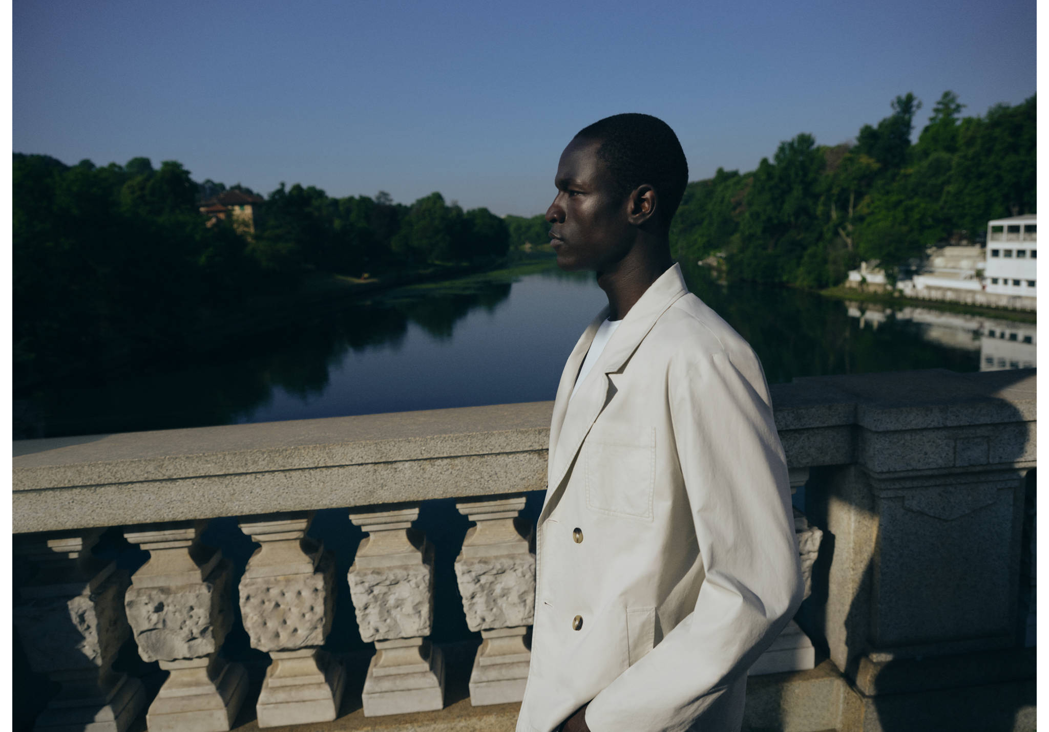 Double-breasted 100% cotton blazer - Panoramic plane