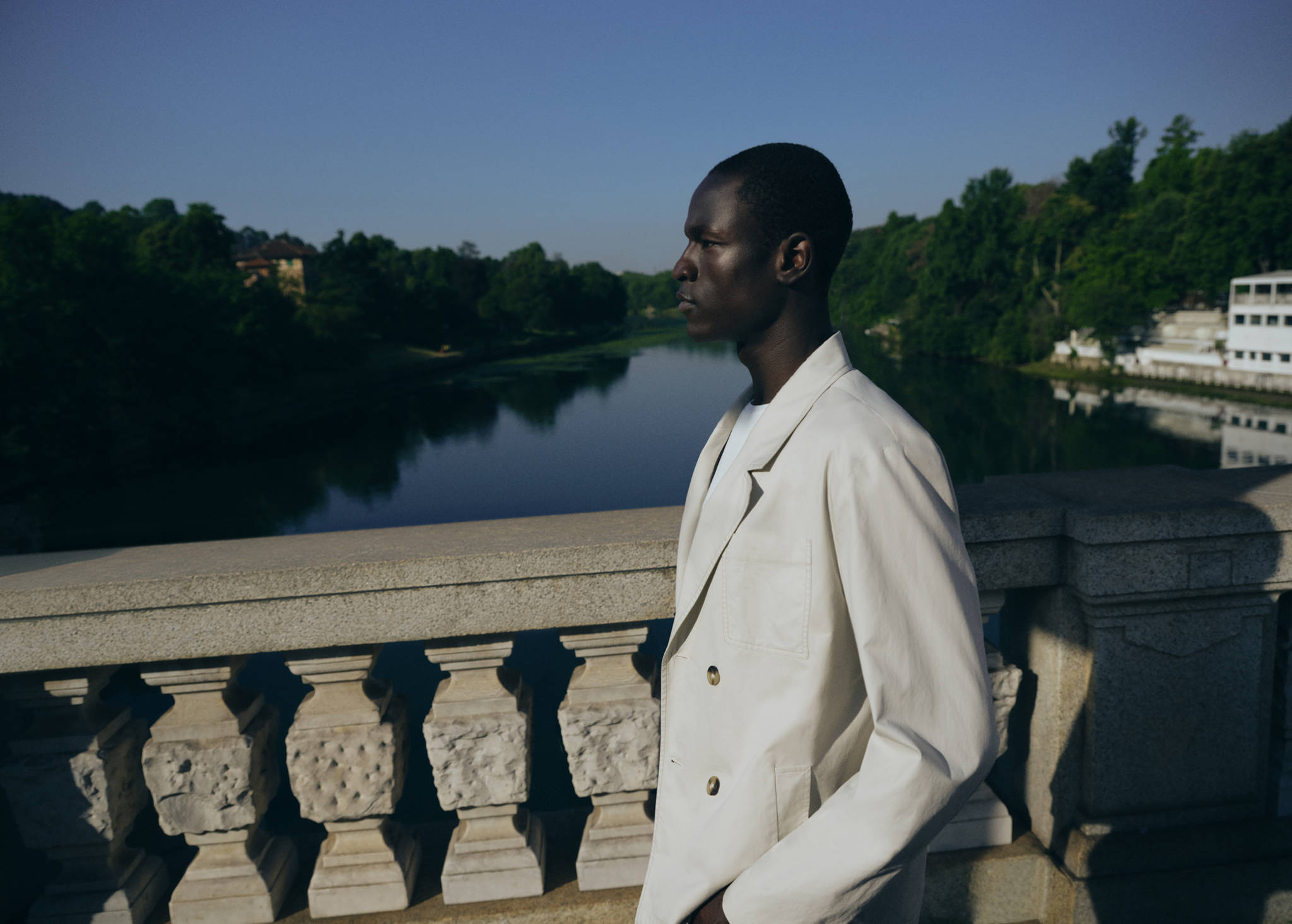 Double-breasted 100% cotton blazer - Panoramic plane