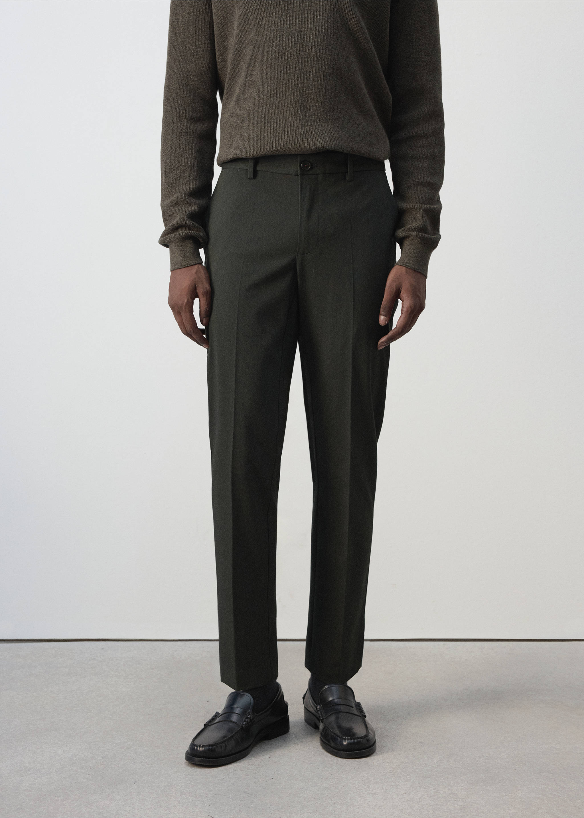 Bologna cropped slim-fit trousers - Medium plane, Khaki. Ref: 37024408-00.