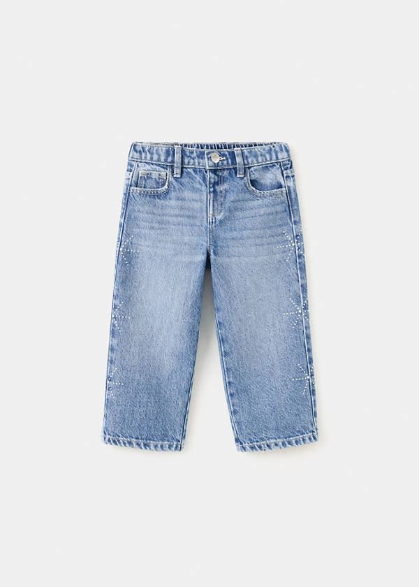 Culotte jeans with rhinestone detail — Medium Blue