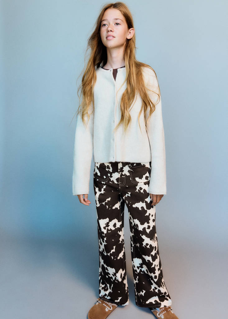 Wide-leg cow-print jeans — Brown