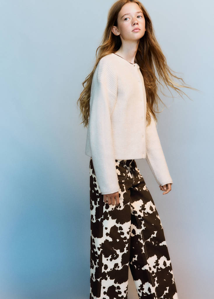 Wide-leg cow-print jeans — Brown