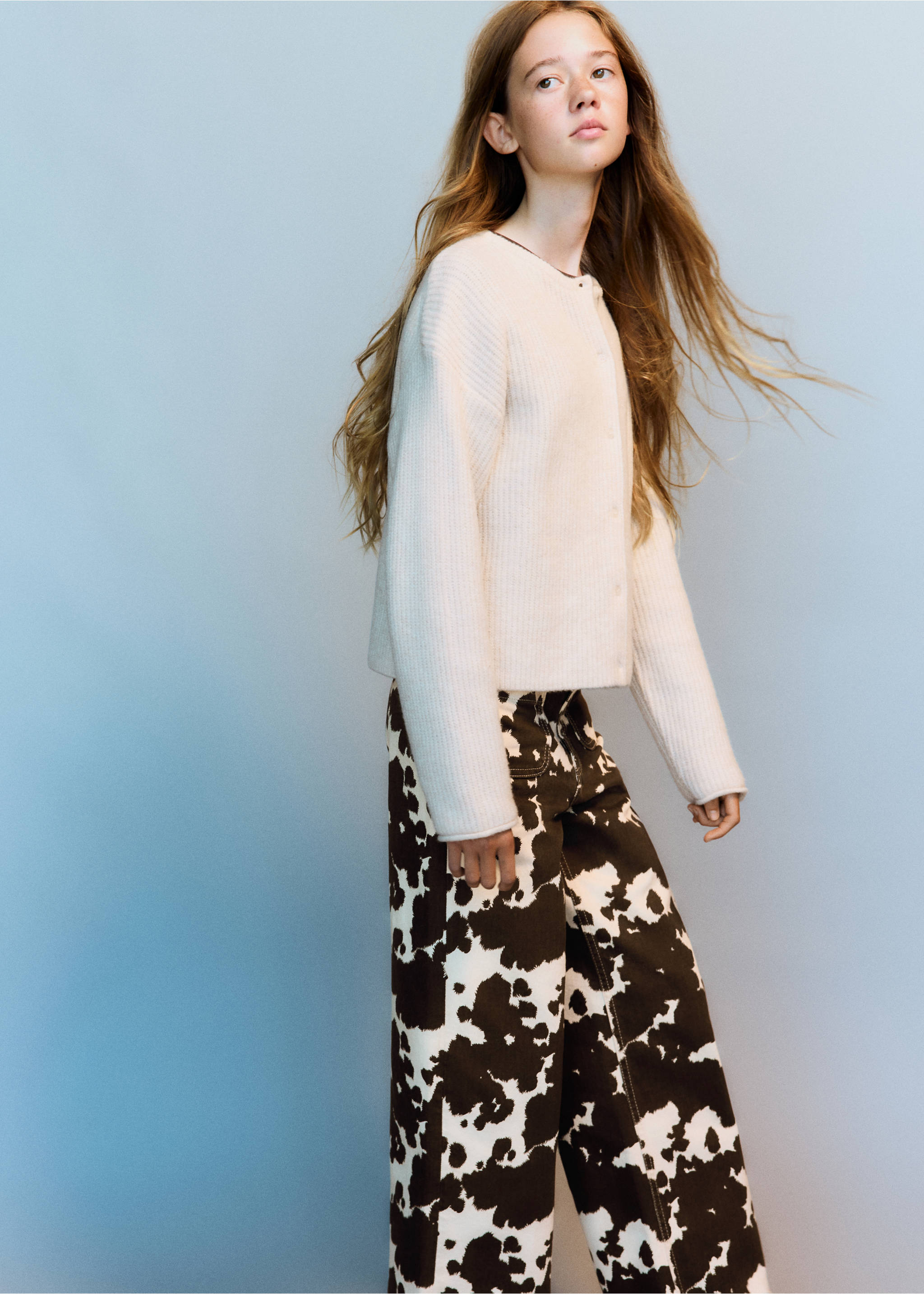 Cow-print wide leg jeans - Details of the article 1, Brown. Ref: 37024414-00.