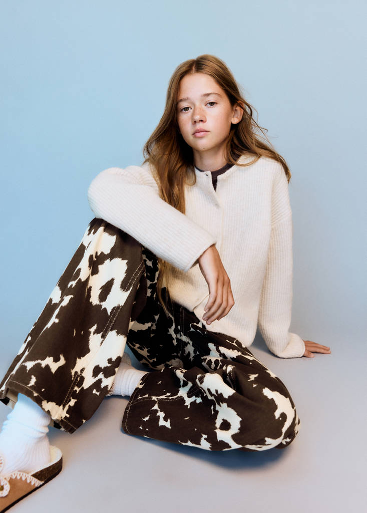 Wide-leg cow-print jeans — Brown
