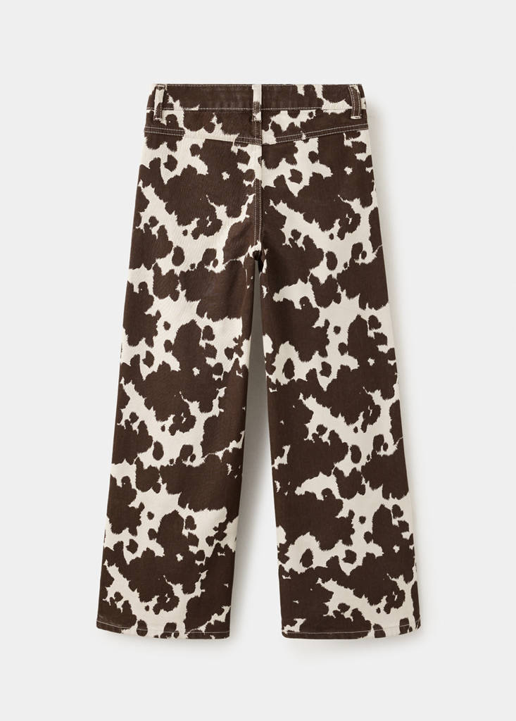 Wide-leg cow-print jeans — Brown