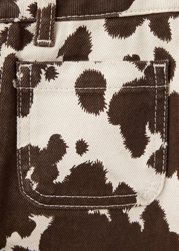 Wide-leg cow-print jeans — Brown