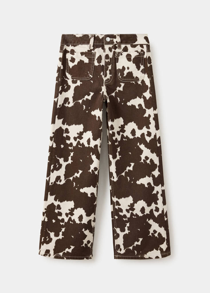 Wide-leg cow-print jeans — Brown