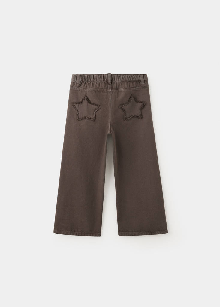 Wide leg jeans with star patches — Brown