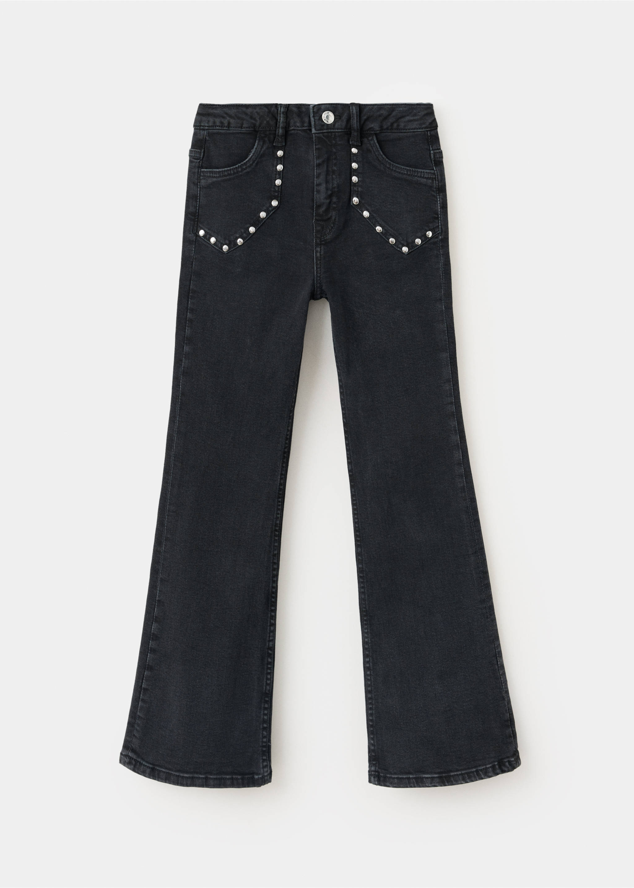 Calças de ganga flare com tachas - Artigo sem modelo, Black denim. Ref: 37024417-00.