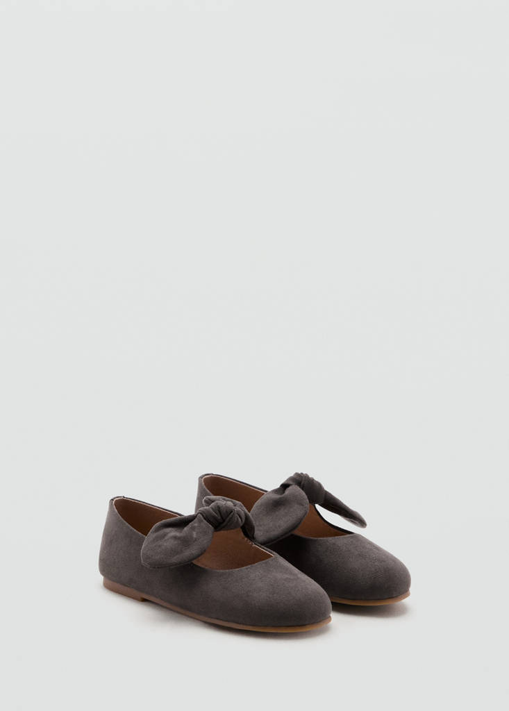 Suede effect bow ballet flats — Charcoal