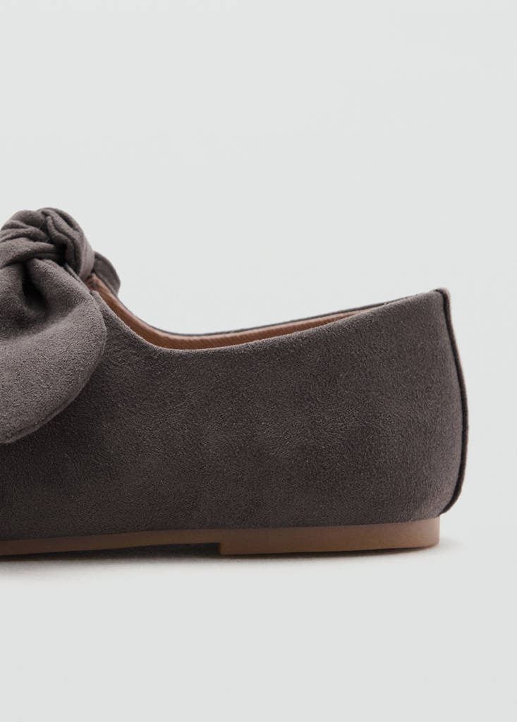 Suede effect bow ballet flats — Charcoal
