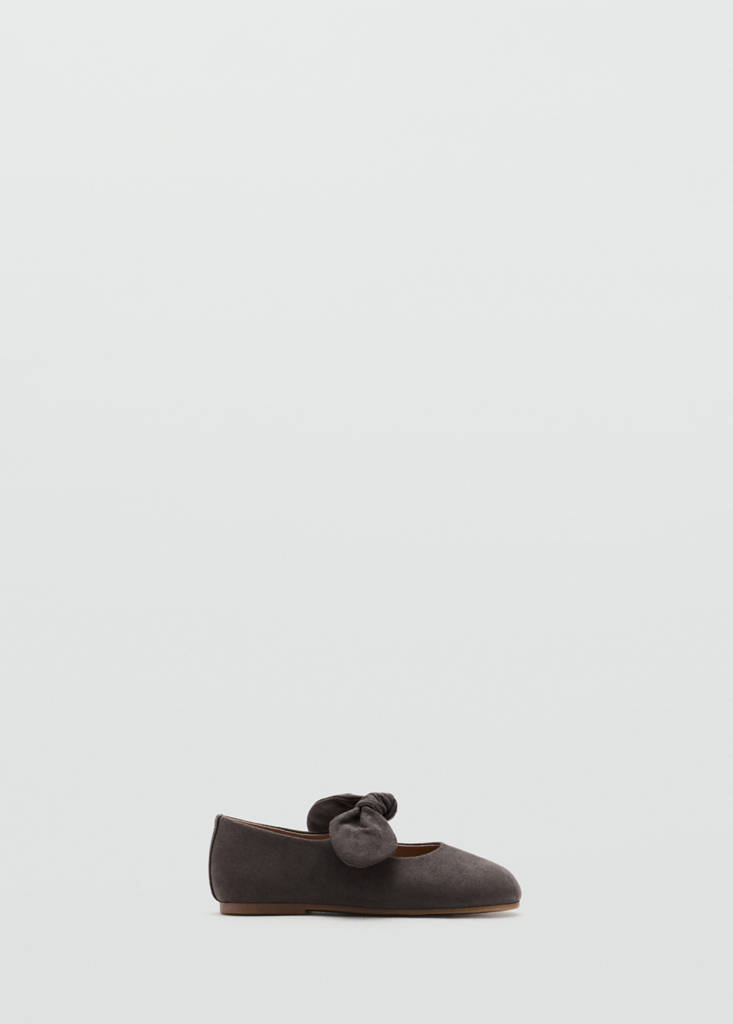 Suede effect bow ballet flats — Charcoal