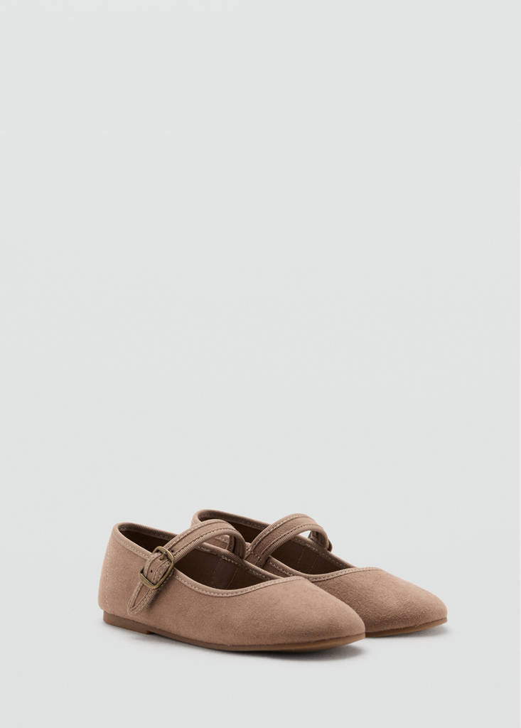 Suede-effect ballerina with buckle — Medium Brown