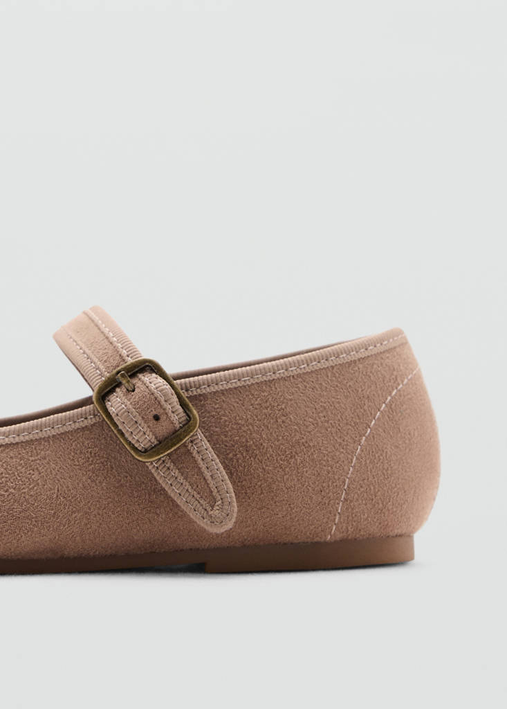 Suede-effect ballerina with buckle — Medium Brown