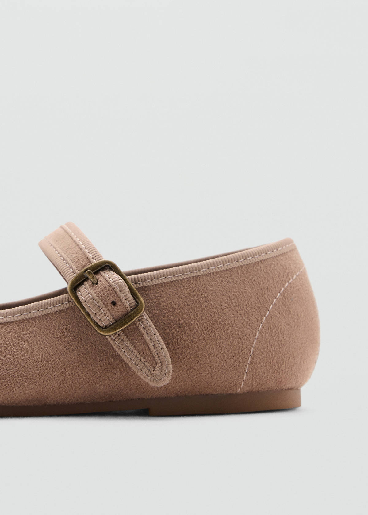 Suede-effect ballerina with buckle — Medium Brown