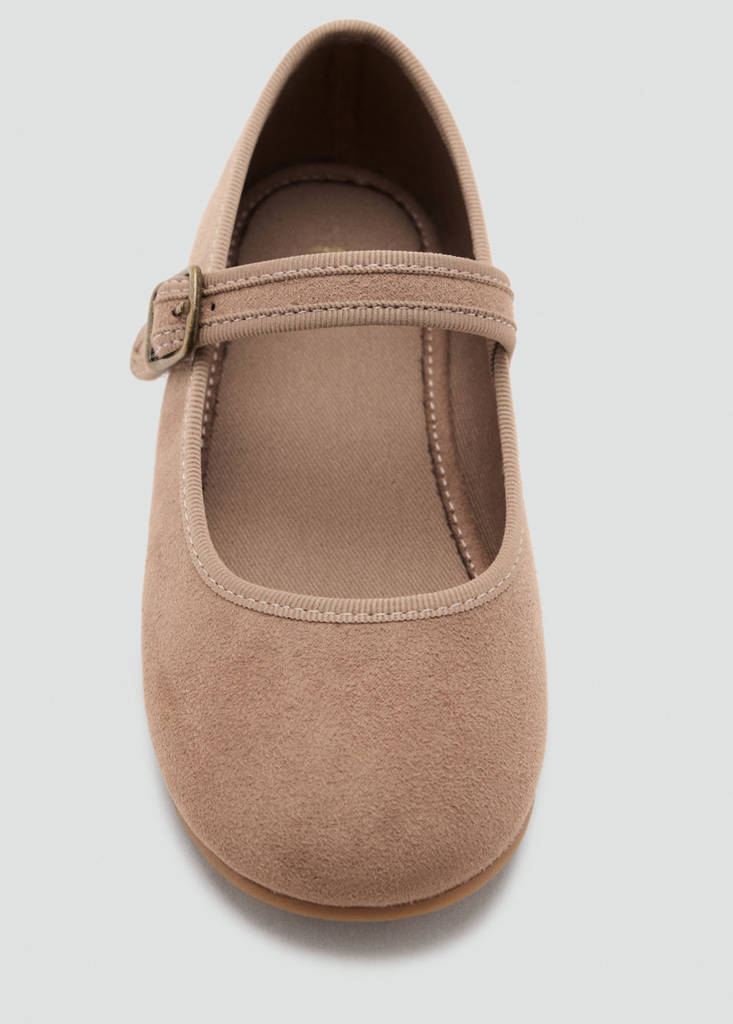 Suede-effect ballerina with buckle — Medium Brown
