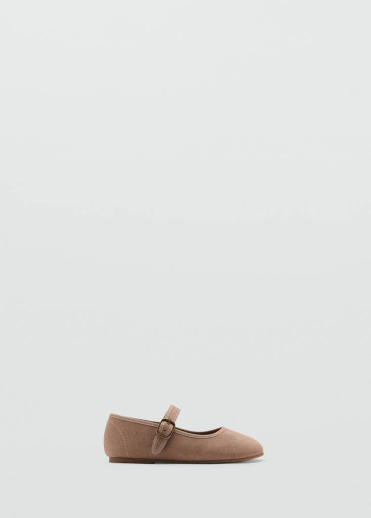 Suede-effect ballerina with buckle — Medium Brown