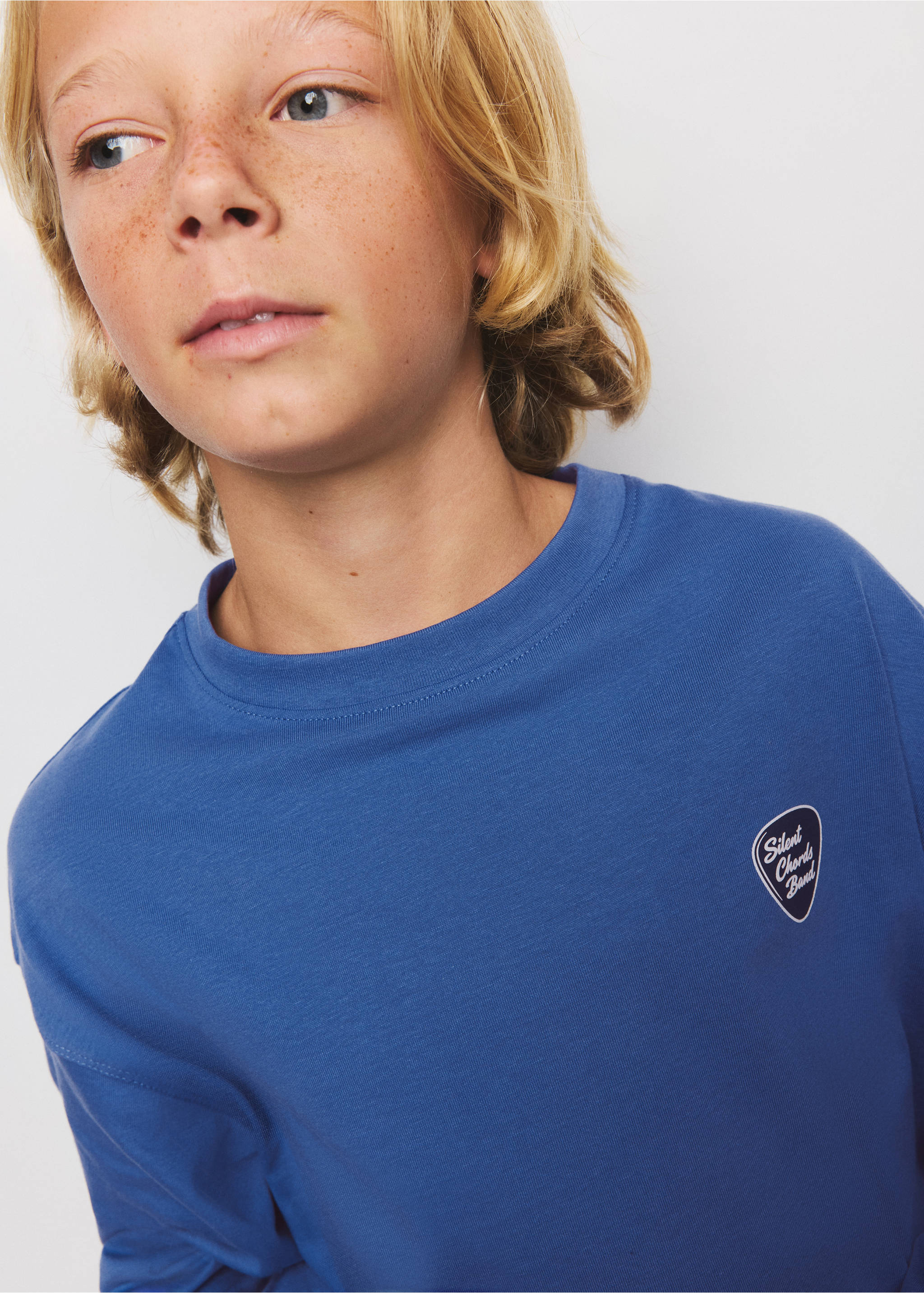 Printed cotton-blend t-shirt - Details of the article 1, Indigo Blue. Ref: 37024421-00.