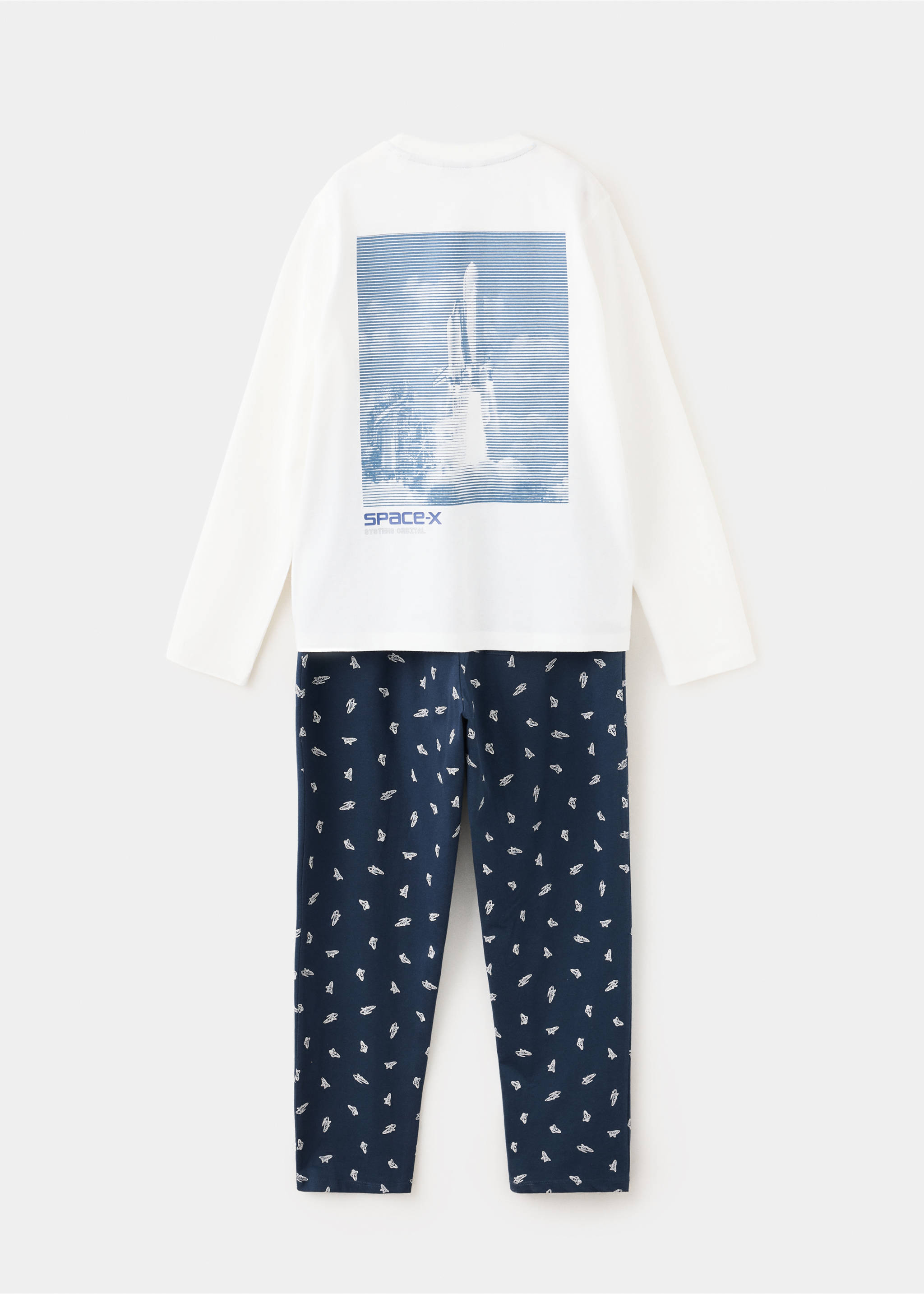 Pyjama complet en coton à motif fusées - Verso de l’article, Blanc cassé. Ref: 37024428-00.