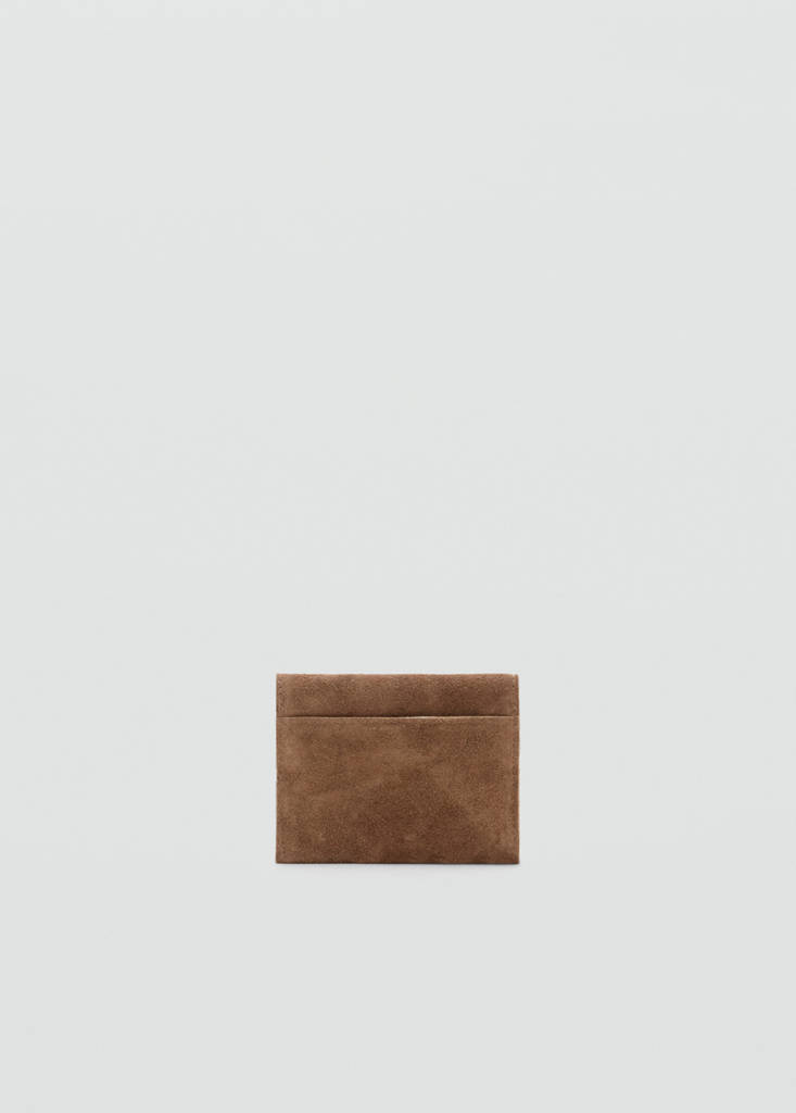 Suede cardholder with studs — Medium Brown