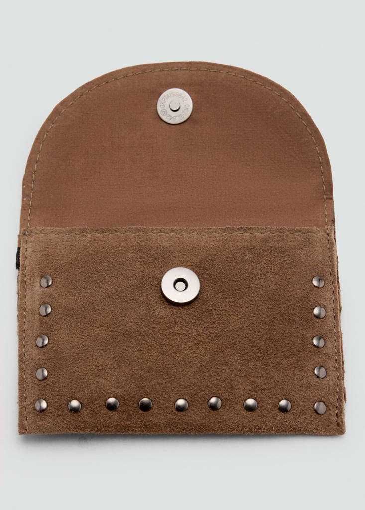 Suede cardholder with studs — Medium Brown
