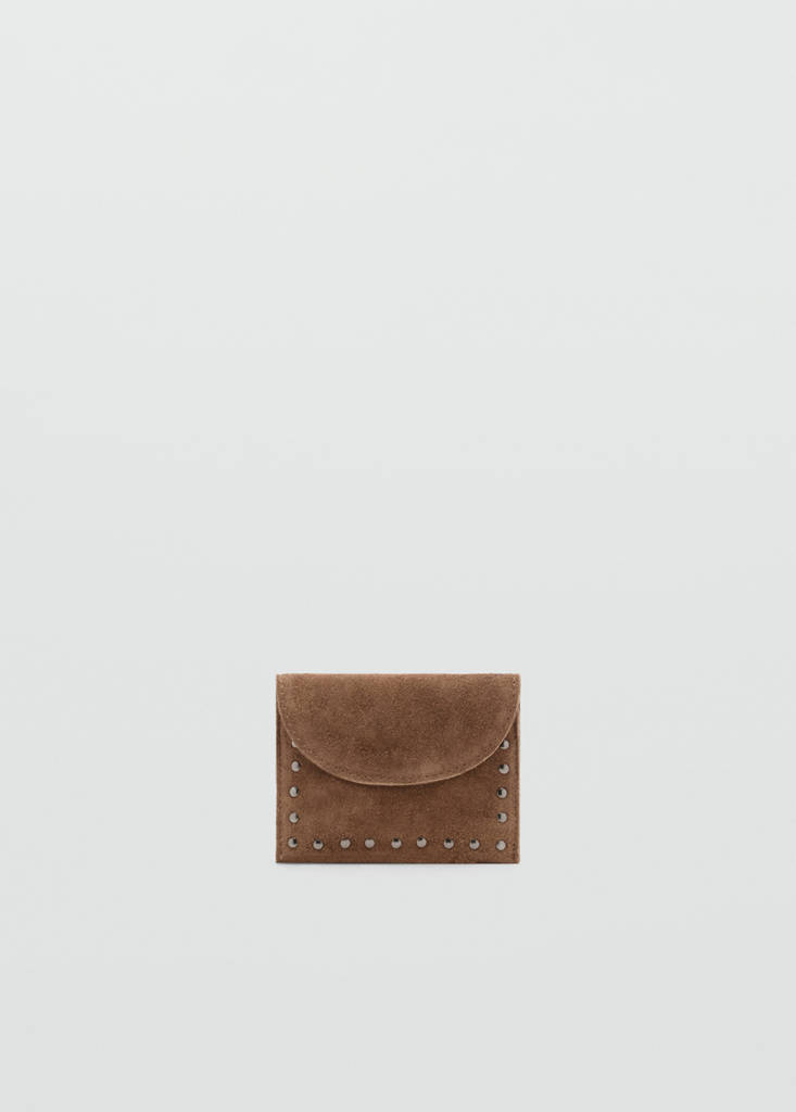 Suede cardholder with studs — Medium Brown