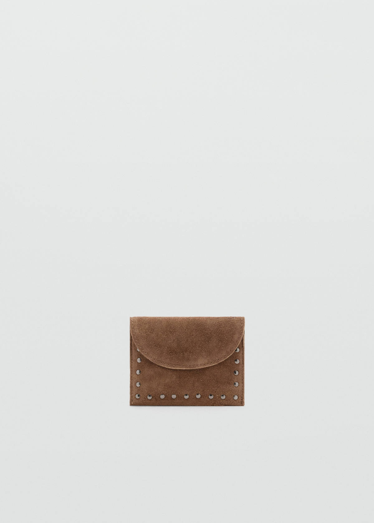 Suede cardholder with studs — Medium Brown
