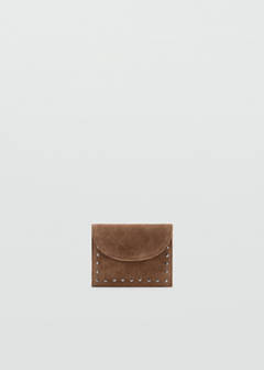 Suede cardholder with studs — Medium Brown 1