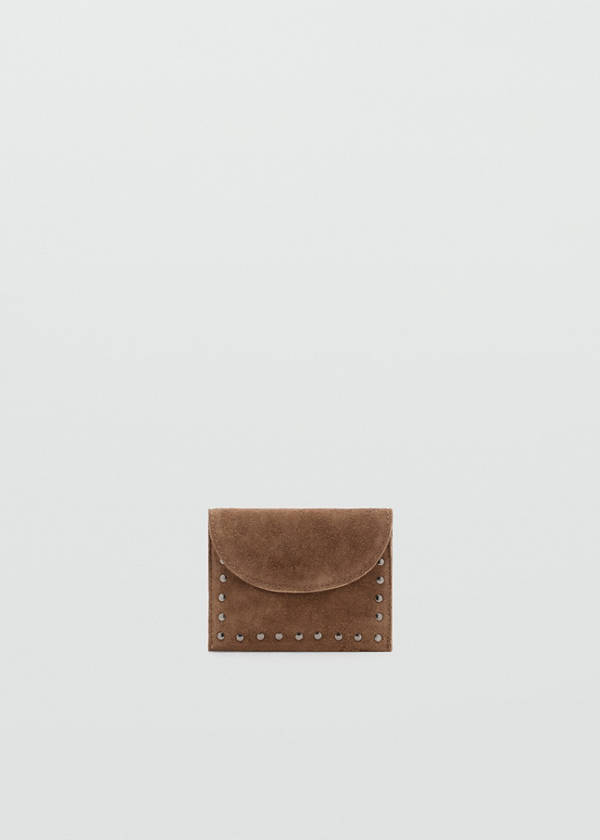 Suede cardholder with studs — Medium Brown