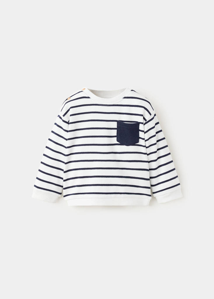 Striped cotton-blend sweatshirt — Navy