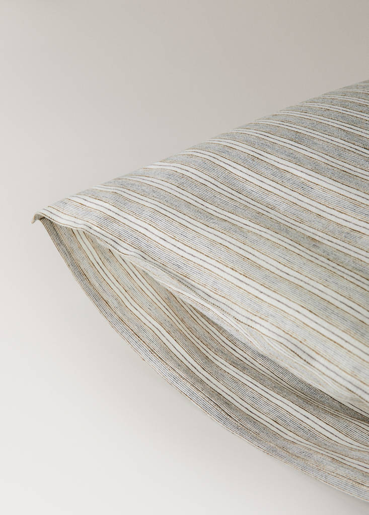 Linen and cotton striped pillowcase 50 x 75 cm — Sand