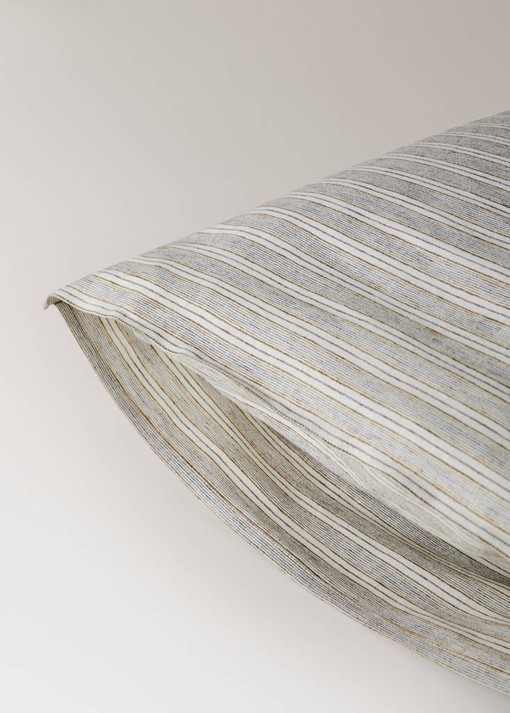 Linen and cotton striped pillowcase 60 x 60 cm — Sand